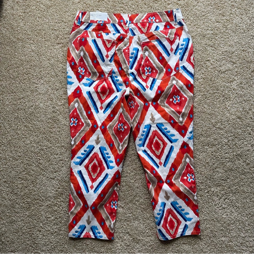 Chico’s Ikat Print Slim Crop Pants Red Blue White‎ Women’s Size 2 (US 12) - Picture 4 of 7